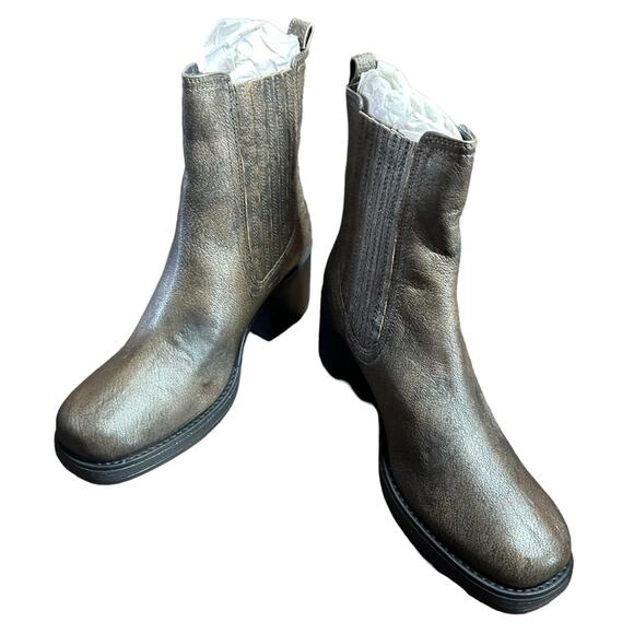 Kenneth Cole Jet Black Antique Gold Leather Chelsea Boots Chunky Heel Size 11 - Picture 6 of 12